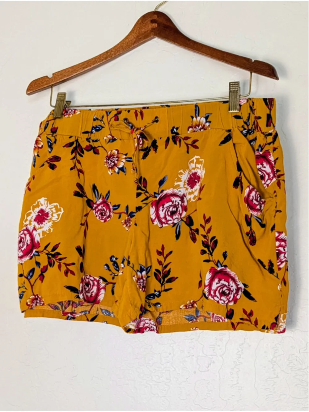 Grace & Lace XL Mustard Floral Boho Drawstring Shorts Flowy Summer